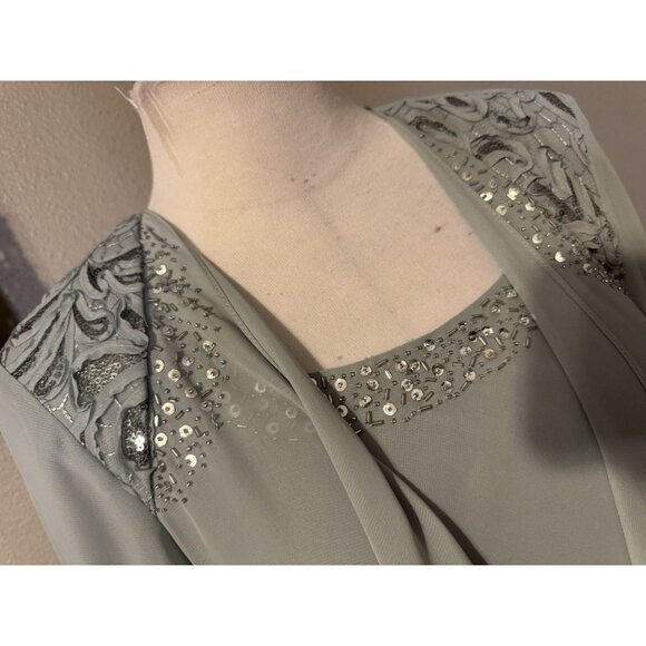 SLNY Jacket & Dress 14 Aloe Blue Ruffled Party Wedding Cruise Flowy NEW - Picture 12 of 16